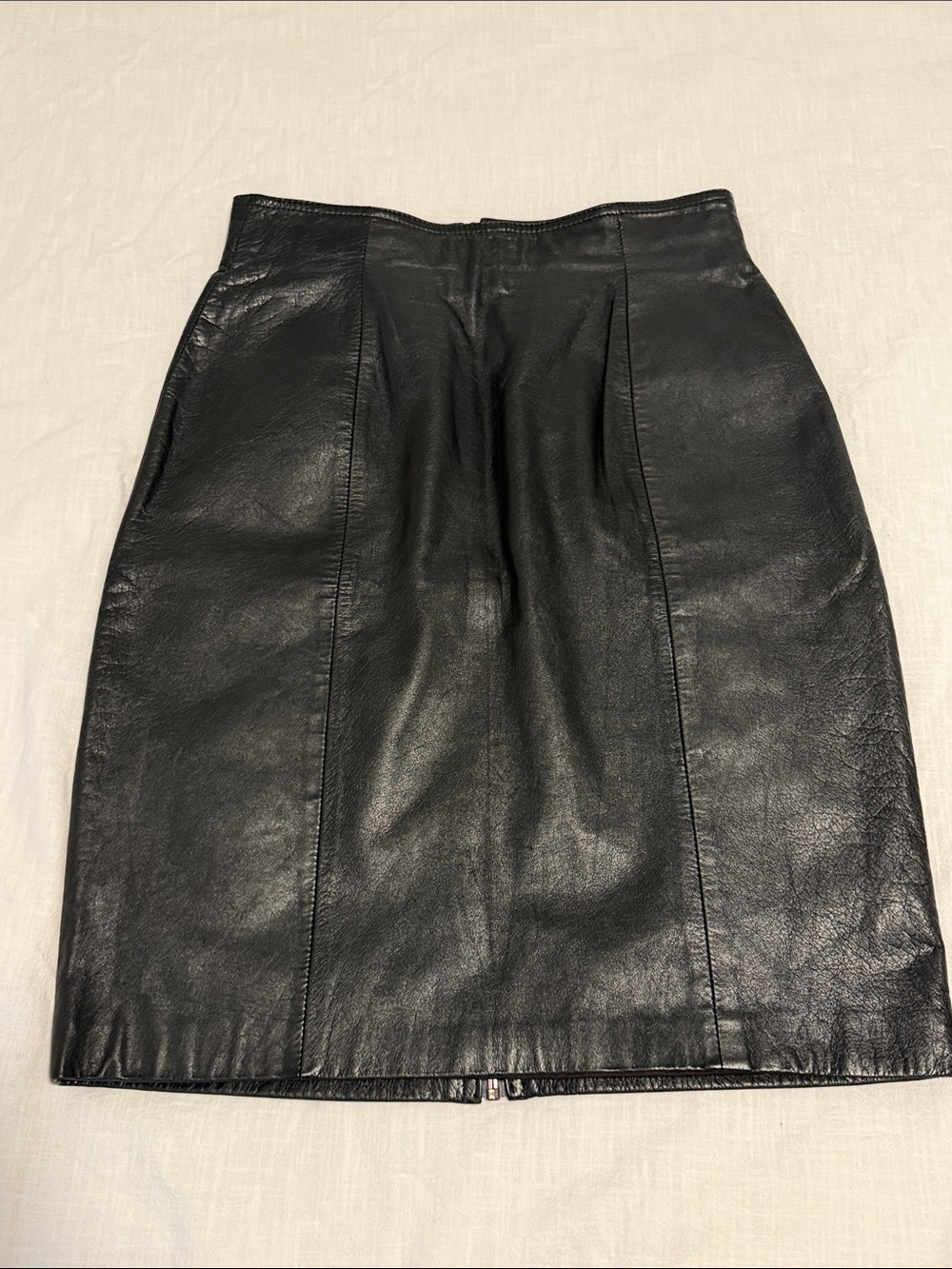 Vintage Black Leather Pencil Skirt 90s Minimalist Model Off Duty Y2K - Picture 14 of 14